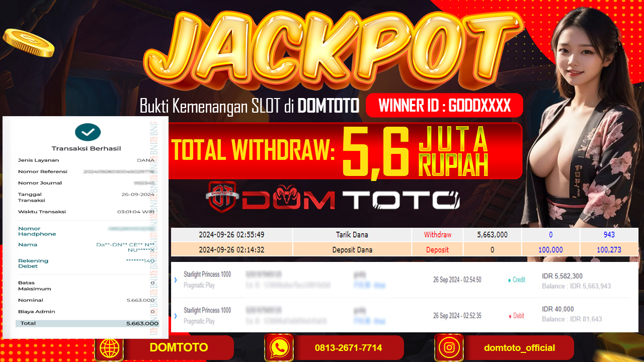 JACKPOT SLOT STARLIGHT PRINCESS 1000 26 SEPTEMBER 2024